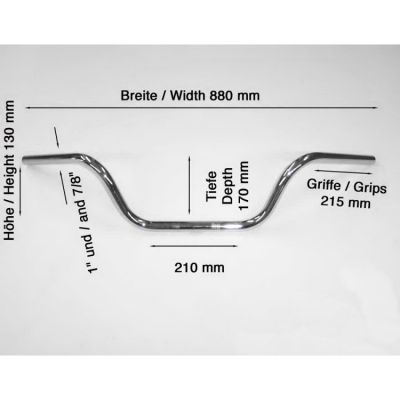 Řídítka Motorrad Burchard 25,4mm Apehanger šířka 88cm - chrom - 3 otvory